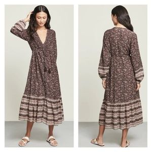 VERONICA BEARD | Kameya Floral Midi Dress Long Sleeve Boho Dark Plum Floral